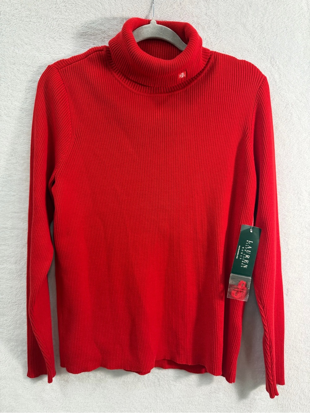 Lauren Ralph Lauren Red Ribbed Turtleneck Knit Sweater